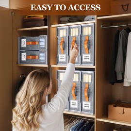 HIPLIYS 6 Pack Bed Sheet Organizers and Storage, foldable bed sheets organizer for linen closet, bedsheet storage box with leather handle and visual window, Gray