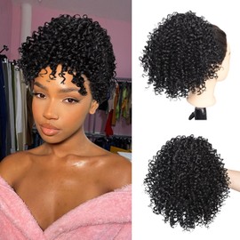 Jolelyne Curly Drawstring Ponytail Extension for Black Women Short Kinky Curly Ponytail Drawstring Synthetic Black Pony Tails Hair Extensions Curly Messy Buns Hair Pieces for Women 1B#