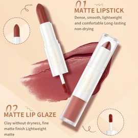 HWSHQY OO Dual Ended Lip Makeup,2-in-1 Matte Liquid Lipstick Lip Gloss,Long Lasting Smudge Proof Lip Stain,Silky Smooth Lip Glosses,Creamy Velvet Lipcolor Lip Makeup,08
