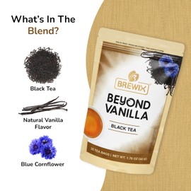 BREWIX, Vanilla Caramel Black Tea (25 Pyramid Tea Bags) | Black Tea with Vanilla and Caramel | Gluten Free Flavored Black Tea | Gourmet Tea | Caffeinated & Sugar Free