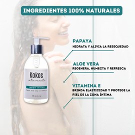 KOKOS Organic Jabón Íntimo Femenino 250 ml | Gel de Baño Natural para Higiene Íntima | Uso Diario | Equilibra el pH | Libre de Químicos y Aditivos | 100% Natural y Suave con la Piel