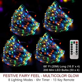 Bright Zeal 66 Ft 200 LED 8 Mode Blue Christmas Fairy Lights Battery Operated with Timer and Remote - 8 Modes Christmas String Lights Outdoor Waterproof Twinkle Xmas Lights Silver Wire String Lights