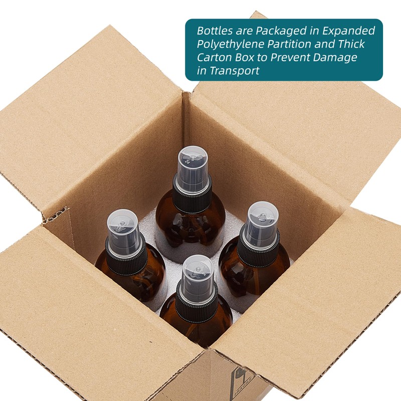 Bastelica 4 Pack 4 oz Amber Glass Spray Bottles with