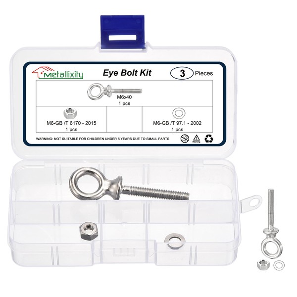 METALLIXITY Shoulder Eye Bolt with Washers & Nuts (M6x40mm) 1Set,