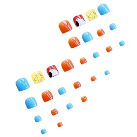 Press on Toenails French Nail Tips Short Square Fake Toe Nails Cute False Toenails with Glue Stick on Toenails for Women and Girls 24Pcs Glue On Toe Nails for Women