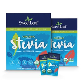 SweetLeaf Organic Stevia Packets - Zero Calorie Stevia Powder, No Bitter Aftertaste, Sugar Substitute for Keto Coffee, Nothing Artificial, Non-GMO Stevia Sweetener Packets, 70 Count (Pack of 2)