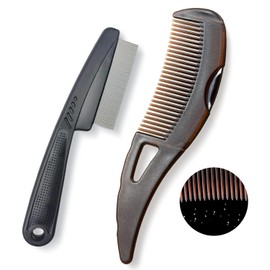 Dandruff Comb, Stainless Steel Fine Tooth Lice/Flea/Psoriasis Comb, Scalp Oil Buildup Removal Wide Hollow Tooth Button Hairbrush for Scalp Massage Care for Man Women and Kids (Black)