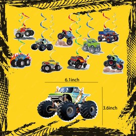 Monster Truck birthday Decorations Party Supplies include 2Pcs Tableclothes,Birthday Banner,Hanging Swirls,Stickers &Garland (Monstertruck)