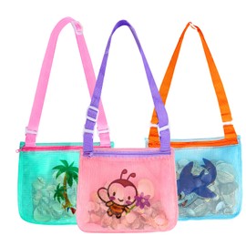 3Pack Shell Bags for Beach, Seashell Bags for Kids,Seashell Collecting Bag with Adjustable Shoulder Straps, Mesh Beach Bag for Shells and Swimming Accessories,Toys & Outdoor Trips