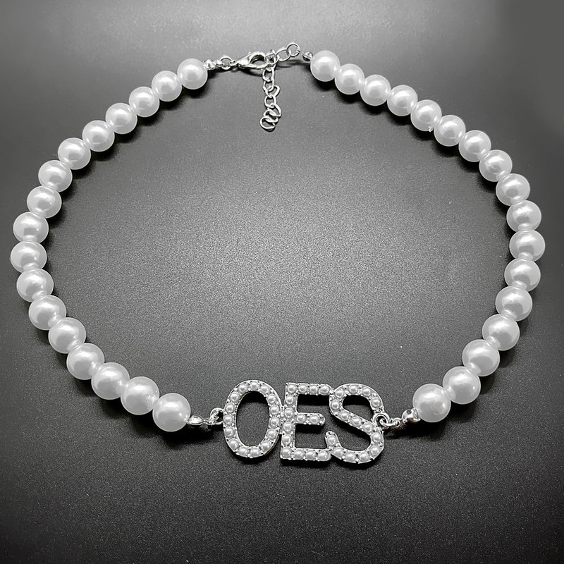Order Of The Eastern Star Society Beads Necklace OES White