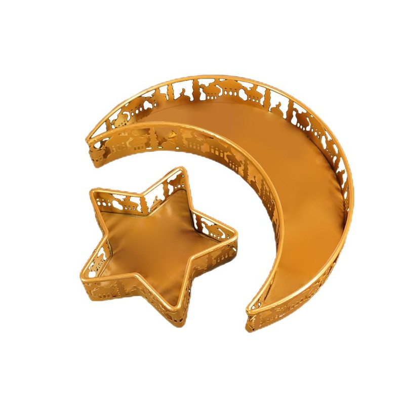 Ramadan Iron Tray Moon Star Shaped Eid Mubarak Dessert Tray