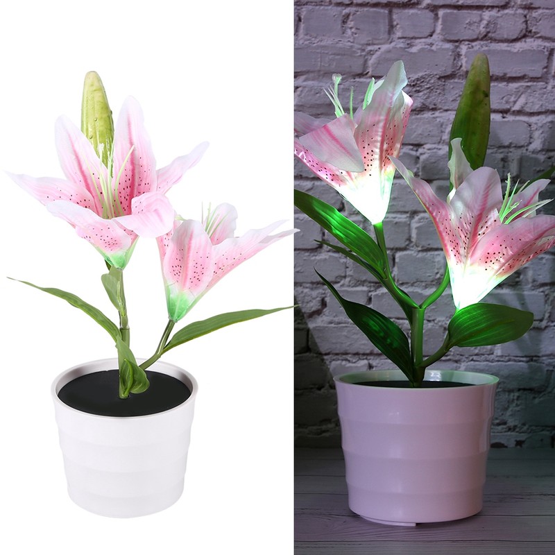Solar LED Artificial Lily Lamp Simulation Bonsai Decor Flower Light