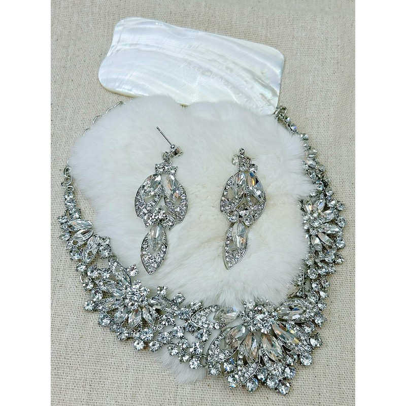 MMonesu Women Jewelry Set Rhinestone Crystal Bride Statement Choker Necklace