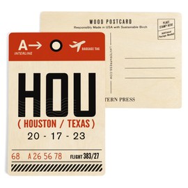 Houston, Texas, HOU, Luggage Tag (4x6 Birch Wood Postcards, 2-Pack Stationary, Rustic Home Wall Decor)