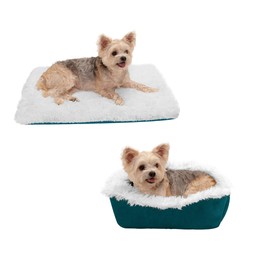 Furhaven Pet Bed for Cats and Small Dogs - Long Fur and Suede Convertible Self-Warming Thermal Cuddler Cat Bed, Washable, Spruce, Small