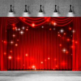 Red Curtain Background Theater Stage Photography Backdrop Stage Spotlights Wooden Floor Festival Celebration Backdrop Children Baby Adults Portraits Video Backdrop Studio Props 9x6ft