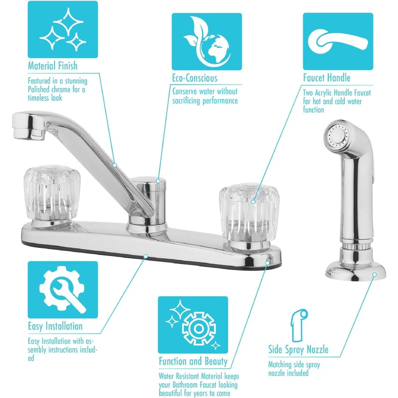 Aqua Vista 26-K82CS-CH-AV Two Handle Kitchen Sink Faucet with Side