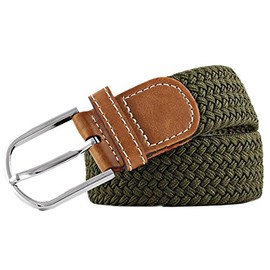 Pure Color Unisex Elastic Fabric Braided Stretch Belt Casual Men Women Waist Belt (Army Green)