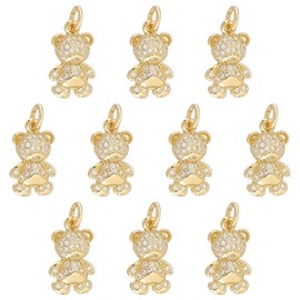 SUNNYCLUE 1 Box of 10 Bear Charms Gummy Bear Charms 18K Gold-Plated Brass Charm Micro Pave Cubic Zirconia Hanging Eye Animal Charms for Jewellery Making Charm Necklace Earrings Bracelet DIY Hand