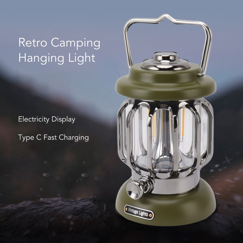 Retro Camping Light Rechargeable Warm Light Vintage Lamp Hanging Tent
