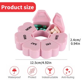 Portable Pill Box,Weekly Pill Organizer, Portable 7-Day Pill Box with Large Compartments, Cute Round Design for Vitamins & Supplements (Purple Pink)