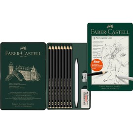 FABER-CASTELL Pitt Graphite 115220 Pencils Set Matte 11-Piece with Paper Wiper, Eraser and Sharpener