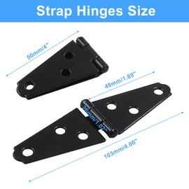 Piutouyar 6 Pcs Heavy Duty Black Iron Strap Hinges, 2 Inch Shed Hinges Cabinet Latch Door Gate Hinges with Mounting Screws