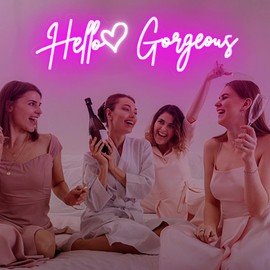 30×9 Inch Hello Gorgeous Neon Signs, Pink Hello Beautiful Led Light UP Sign for Wall Decor, Nail-Hair-Spa Salons, She Shed Ideas, Girls Party, Christmas Gifts