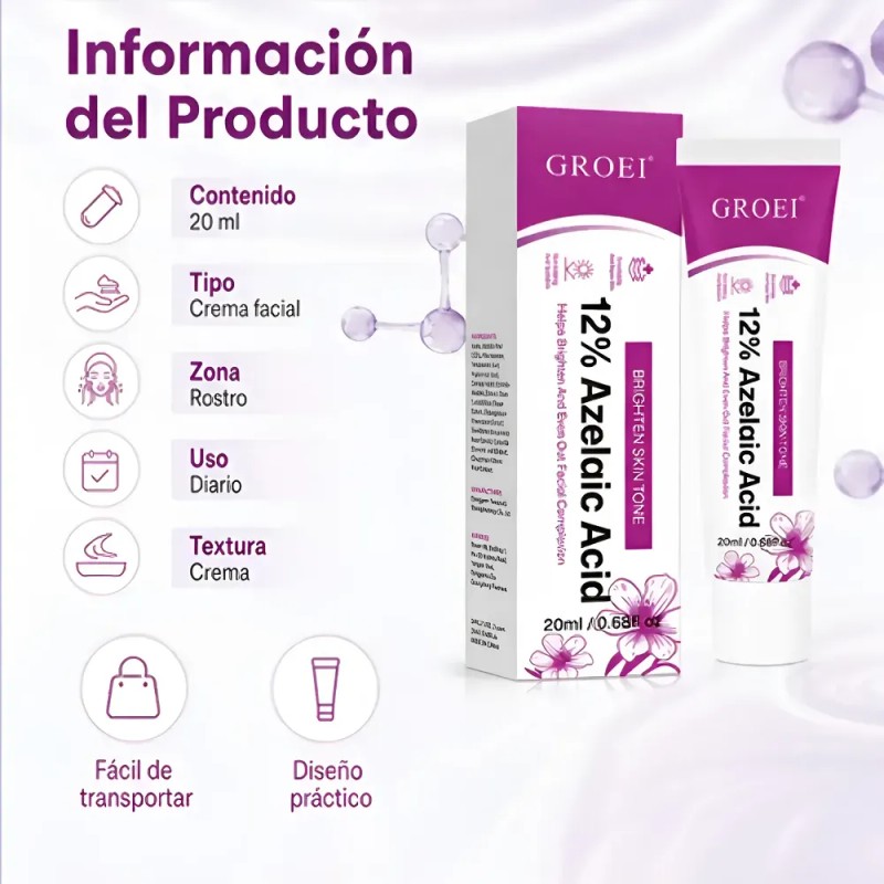 Crema Ácido Azelaico 12% Contra Acné Manchas Del Rostro