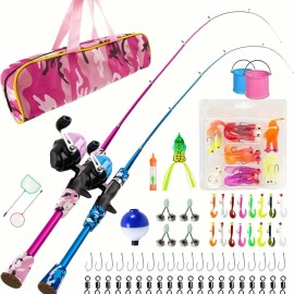 Best Two Section Spinning Rod With Reel Combo Full Set Heavy Duty Children Fishing Rod and Reel SetLength: 1.5m, Color: blue and pink fishing pole kit