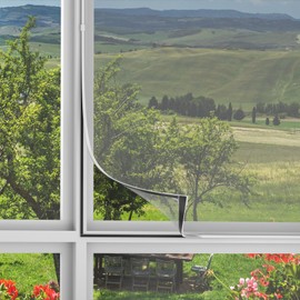 Lanuovx Adjustable DIY Magnetic Window Screen Replacement Window Screens 35" * 56" with White Window Frames Fiberglass Mesh for House Windows