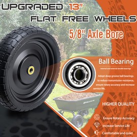 ASDFGHT 13" Flat Free Wheels for Gorilla Cart, Wheelbarrow, Garden Cart, Trolleys, Hand Trucks & Yard Trailers Replacement Wheels - 5/8" Bearings with 2.1" Offset Hub, Solid Tires, 2-Pack Set