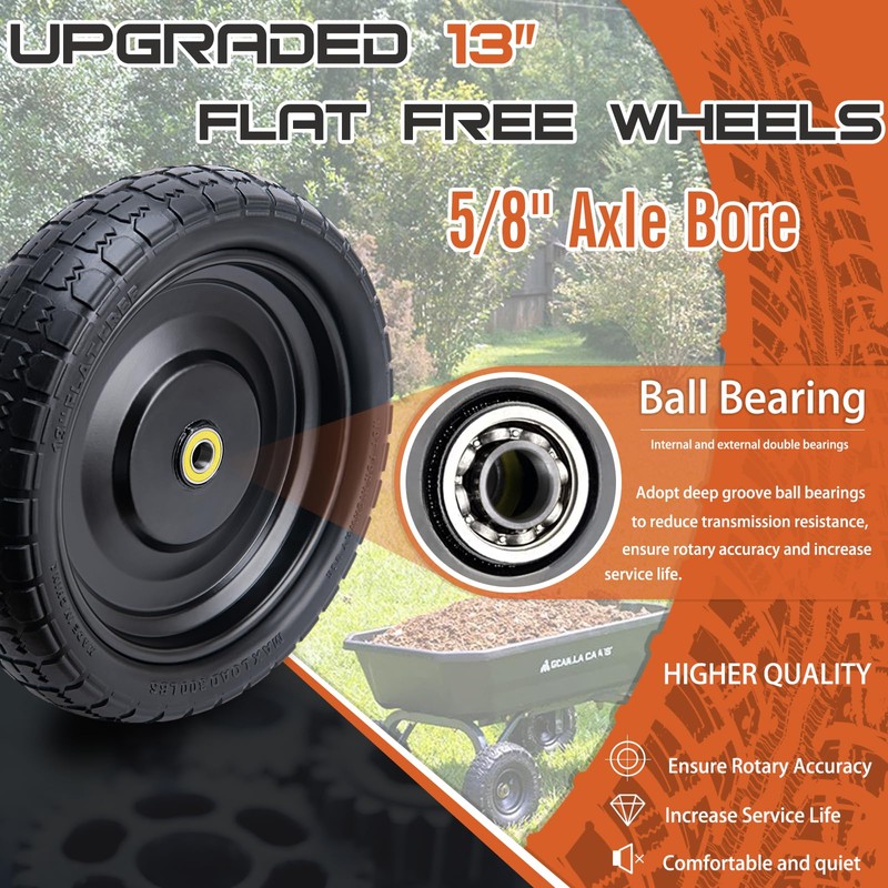 ASDFGHT 13" Flat Free Wheels for Gorilla Cart, Wheelbarrow, Garden