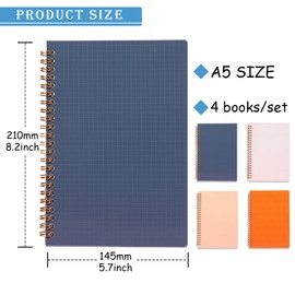 A5 Spiral Lined Notepad,4 Pack Spiral Notebook Wirebound Notebooks 80 Sheets(160 Pages)/Per Pack A5 Sketch Book Reporters Notepad for Office Travel School Drawing Blue & Black & Orange & White