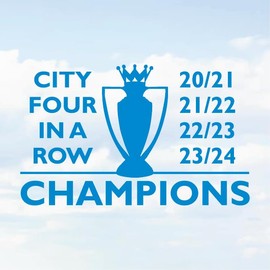 Man City Champions 4 in a Row Football Car Bumper Window Vinyl Decal Sticker