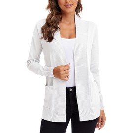Urban CoCo Women's Lightweight Open Front Knit Cardigan Sweater Long Sleeve with Pocket (White, S)