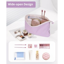 Narwey Travel Makeup Bag Large Cosmetic Bag Makeup Case Organizer for Women (Purple Stripe)