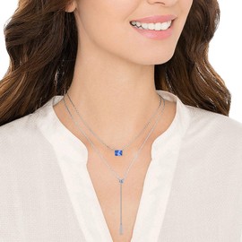 SHINYKEND Diamond Layered Pendant Necklace, 925 Sterling Silver Tanzanite Layered Choker Necklace Gift for Women Her Wife 18+2 inch (Sterling Silver)
