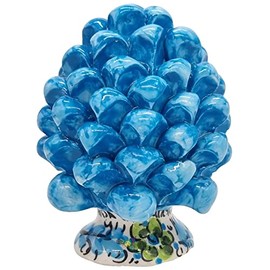 sicilia bedda - Sicilian pine cone with decorated base - Majolica model - Caltagirone ceramic (height 12 x 8, light blue)