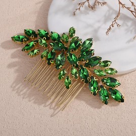Teyglen Simple Full Green Crystal Rhinestone Wedding Hair Comb Bridal Side Comb Sparkly Rhinestone Headpiece Bridal Party Prom Hair Accessories for Women(Green)