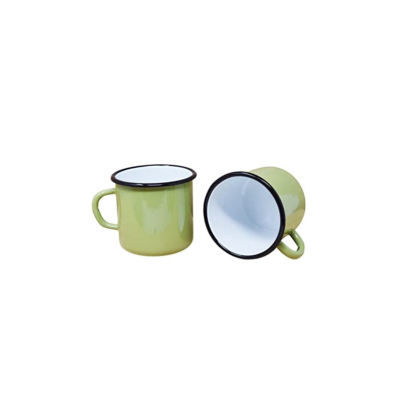 Madacha 2 x 250ml Metal Enamel Mugs Lime Green