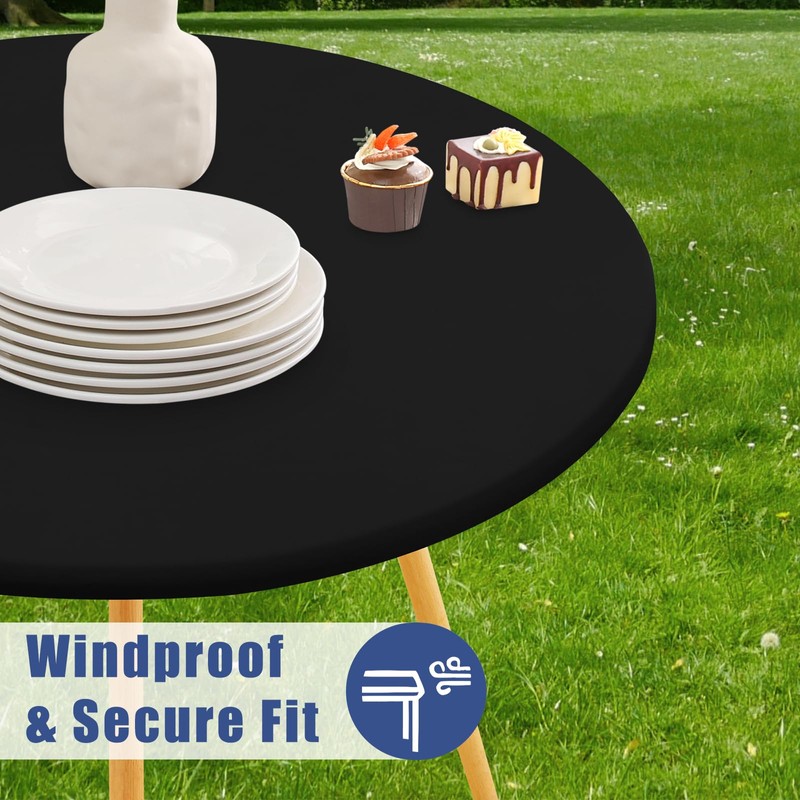 Moosfor Round Spandex Tablecloth 2 Pack, Elastic Fitted Waterproof Tablecloths