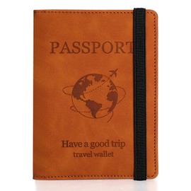 JIEOU Passport Holder Cover Case, PU Leather Passport Protector, Travel Wallet for Women Men, brown, 经ộ的