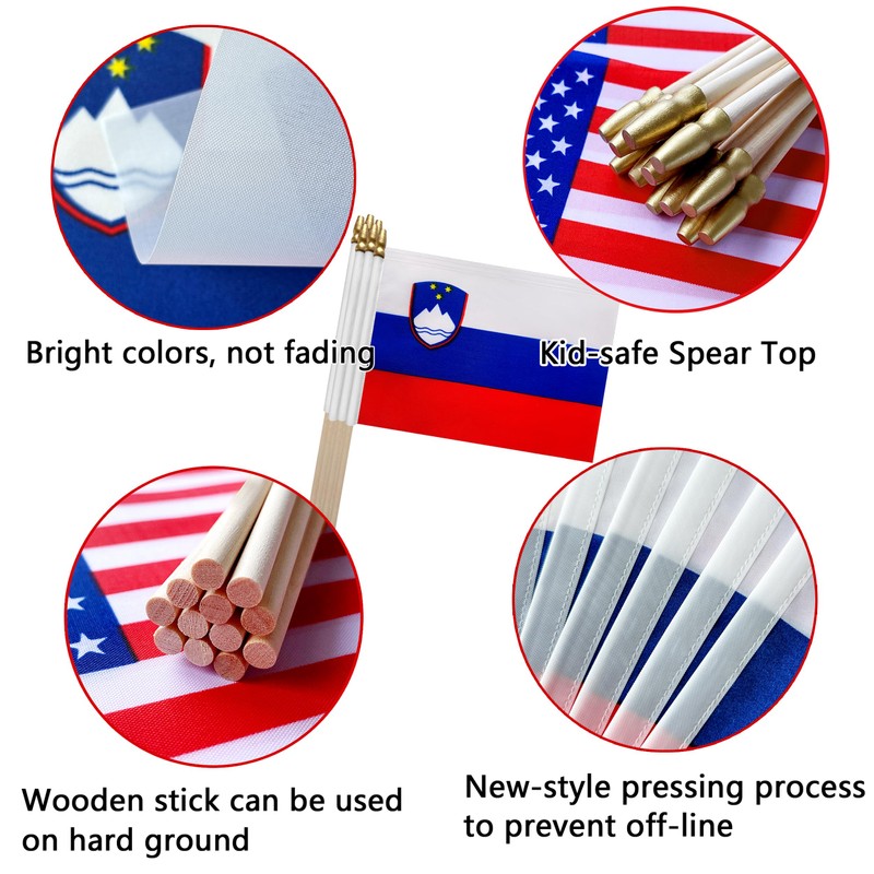 TSMD Slovenia Stick Flag Slovenian Small Mini Hand Held Flags,5x8