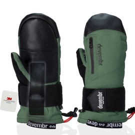 devembr Ski Mittens with Wrist Guards, Warm Snowboard Mittens, Waterproof, Green, S
