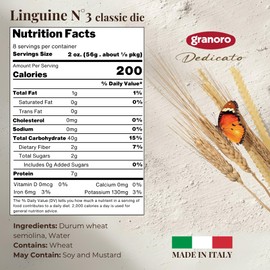 Granoro Dedicato Linguine #3-100% Apulian Durum-Wheat Pasta, Bronze-Drawn, Non-GMO, Vegan, 1 lb Bags (Pack of 2)