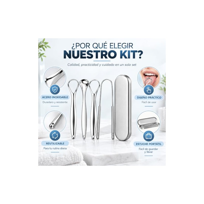Set de 4 Raspadores de Lengua de Acero Inoxidable con