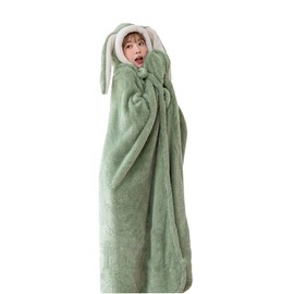 Cute Bunny Ear Wearable Hooded Blanket with Hand Gloves for Women Girls 59inch Length Warm Cozy Plush Flannel Hoodie Poncho Throw Cloak Wrap Cape Fluffy Couch Sofa Bed Fleece Blanket Christmas Gifts
