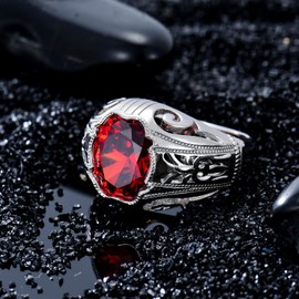 PYTALI Sterling Silver Hollow Pattern Ring for Men Vintage Retro Jewelry(9)