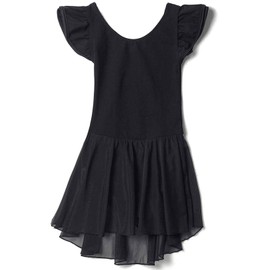 MdnMd - Maillot de ballet para niñas y niñas, con falda, vestidos de bailarina, trajes de tutú, mangas con vuelos, T2 - Negro, 8-10 Años